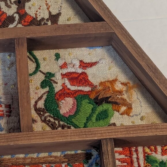 Embroidered Needlework Tree Holiday Wood Diorama Christmas Wood Décor Shadowbox - Picture 9 of 10